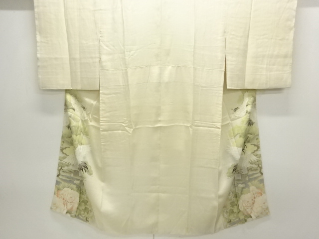 JAPANESE KIMONO / ANTIQUE JUBAN / SILK / KINSHA / PINE & CRANES